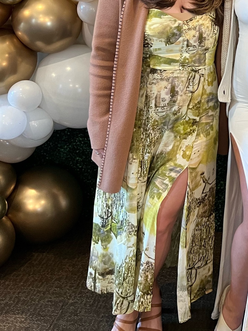Zara Green & White Abstract Print Spaghetti Strap Dress